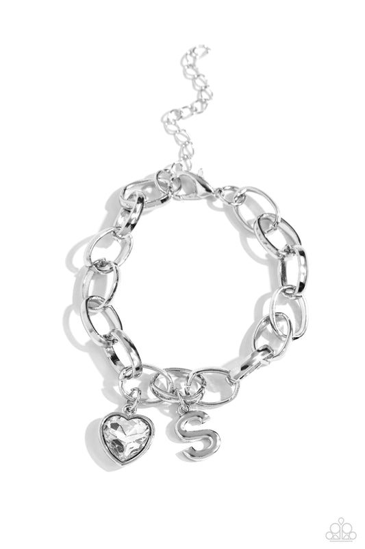 Guess Now Its INITIAL White - S – Silver | Paparazzi Bracelet