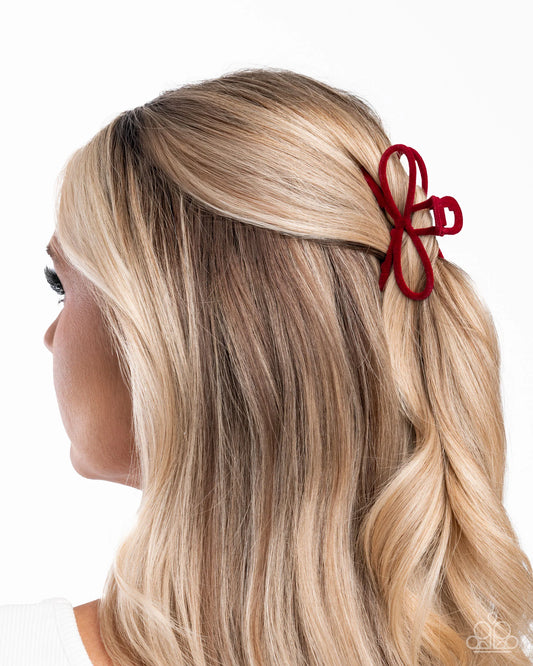 Merry Bow Round Paparazzi Accessories Red Claw Clip