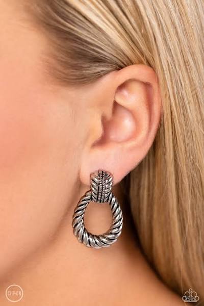 Roping Rodeo Clip On – Silver | Paparazzi Earrings