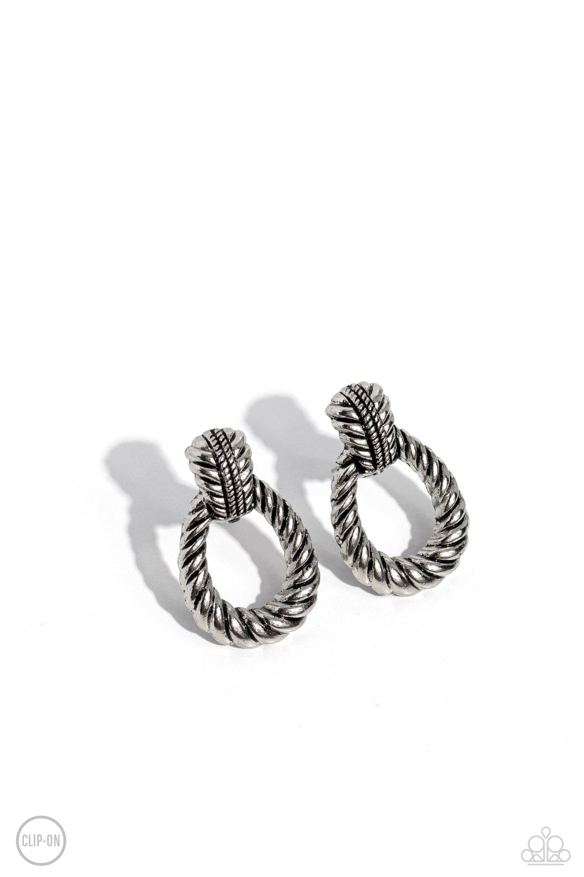 Roping Rodeo Clip On – Silver | Paparazzi Earrings