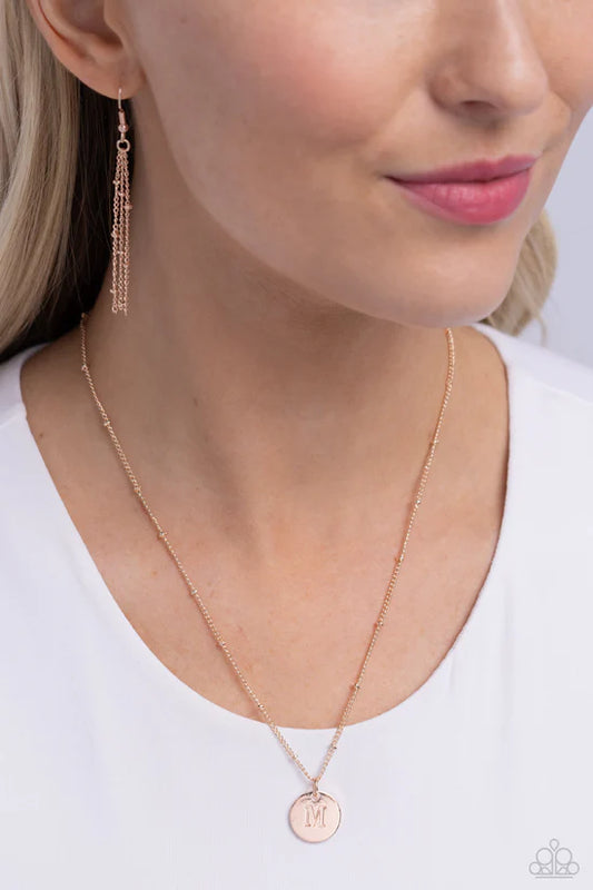 M - Initial Elegance – Rose Gold | Paparazzi Necklace