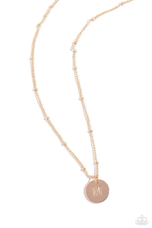 M - Initial Elegance – Rose Gold | Paparazzi Necklace