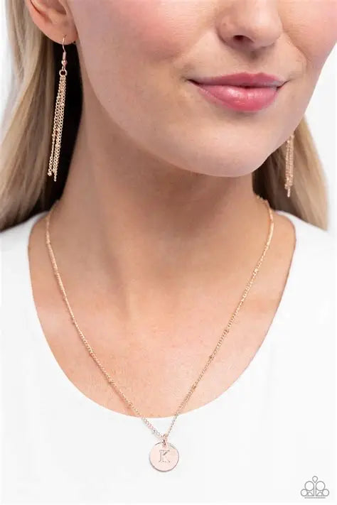 K - Initial Elegance – Rose Gold | Paparazzi Necklace