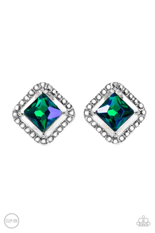 Cosmic Catwalk Clip On – Green | Paparazzi Earrings