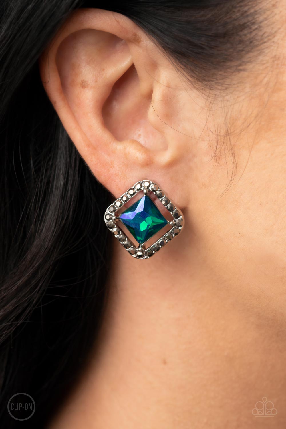 Cosmic Catwalk Clip On – Green | Paparazzi Earrings