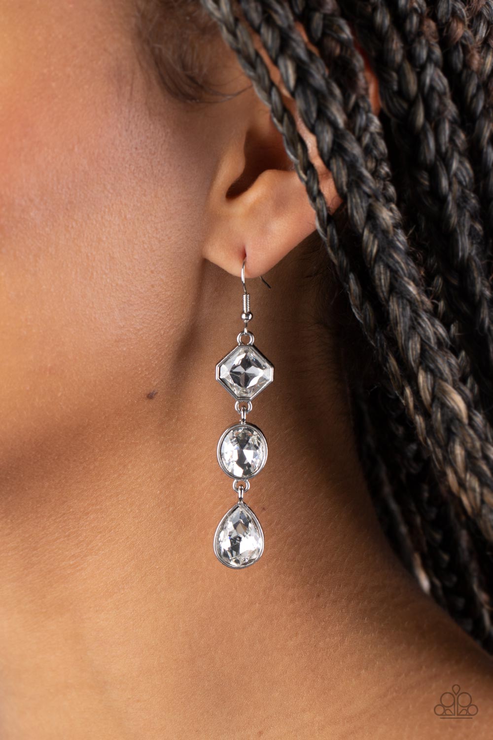 Reflective Rhinestones – White | Paparazzi Earrings