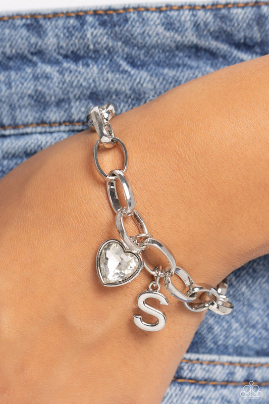 Guess Now Its INITIAL White - S – Silver | Paparazzi Bracelet