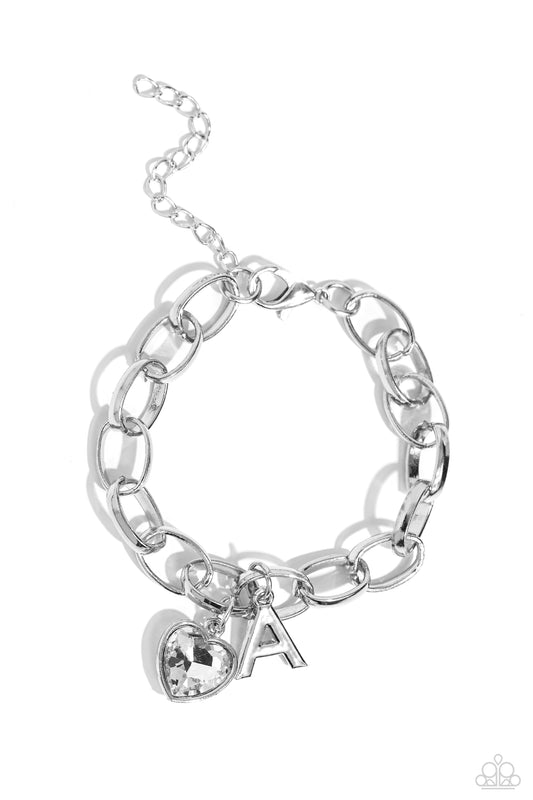Guess Now Its INITIAL White - A – Silver | Paparazzi Bracelet