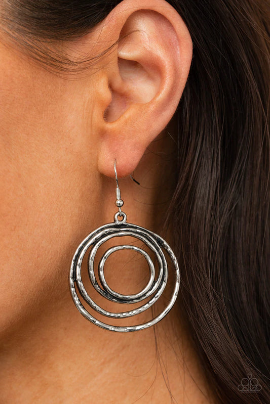 Out of Control Shimmer – Silver | Paparazzi Earrings